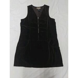 Vintage Express Brown Velvet Zip Front Jumper Mini Dress Size 13/14 Sleeveless